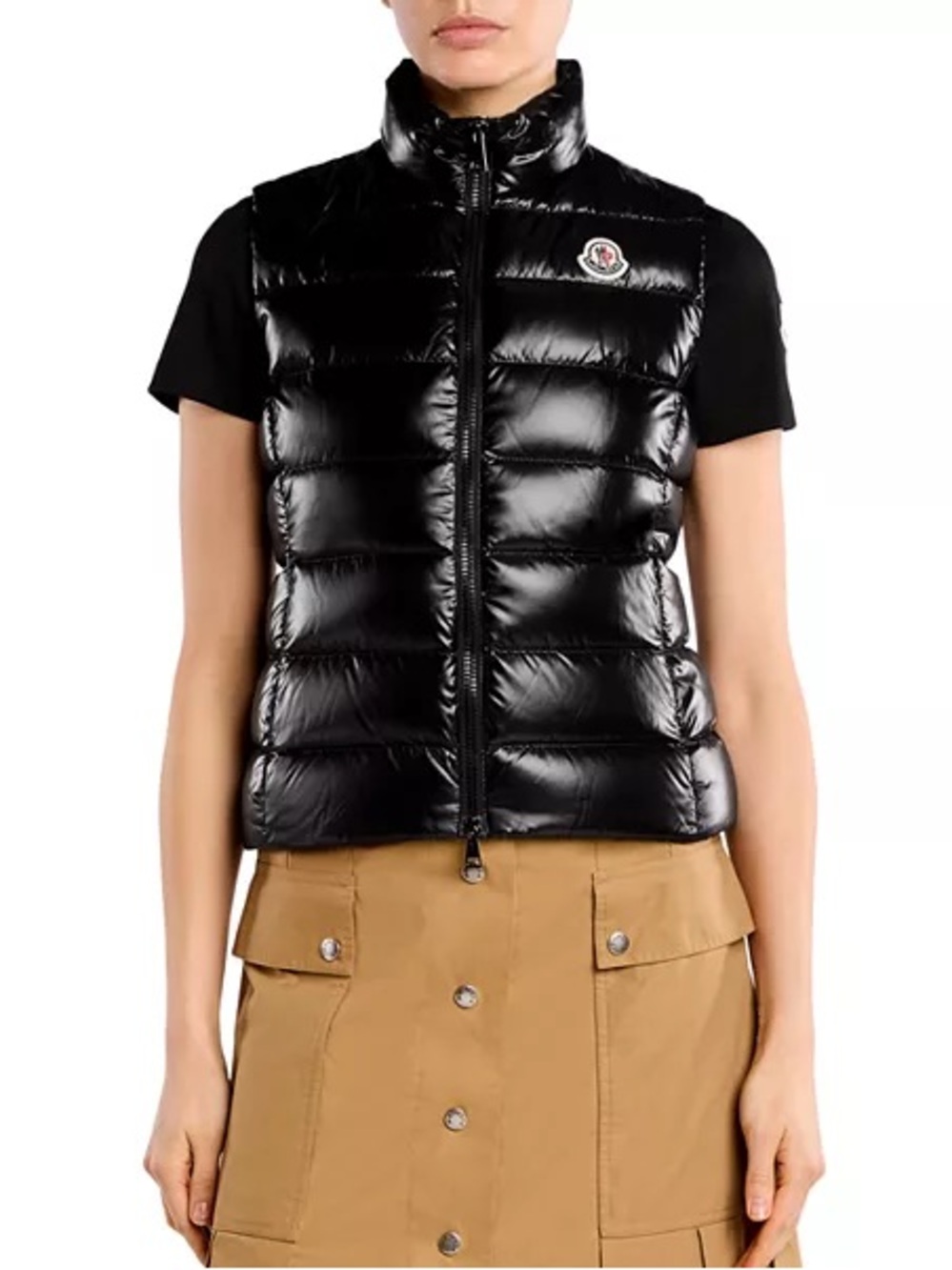 MONCLER Ghany Down Vest Black Shiny Quilted Puffer Vest Sz 2 = US Medium